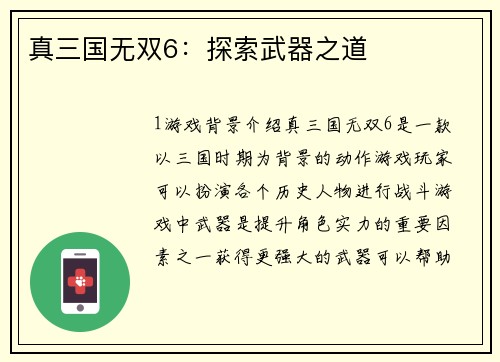 真三国无双6：探索武器之道