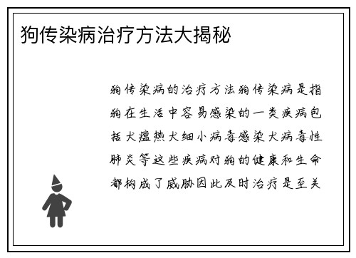 狗传染病治疗方法大揭秘